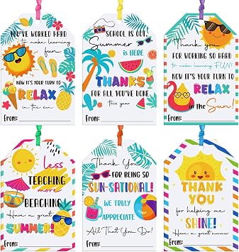 MotiMind 60 Pcs End of School Year Teacher Gift Tags with Strings Summer Teacher Appreciation Week Gift Thank You Tags for Graduation Party Favors