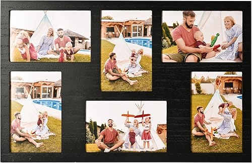 Marco de fotos familiares de collage de 4 x 6 pulgadas, marco de fotos de collage de 6 aberturas para pared para soporte de mesa, juego de marcos de