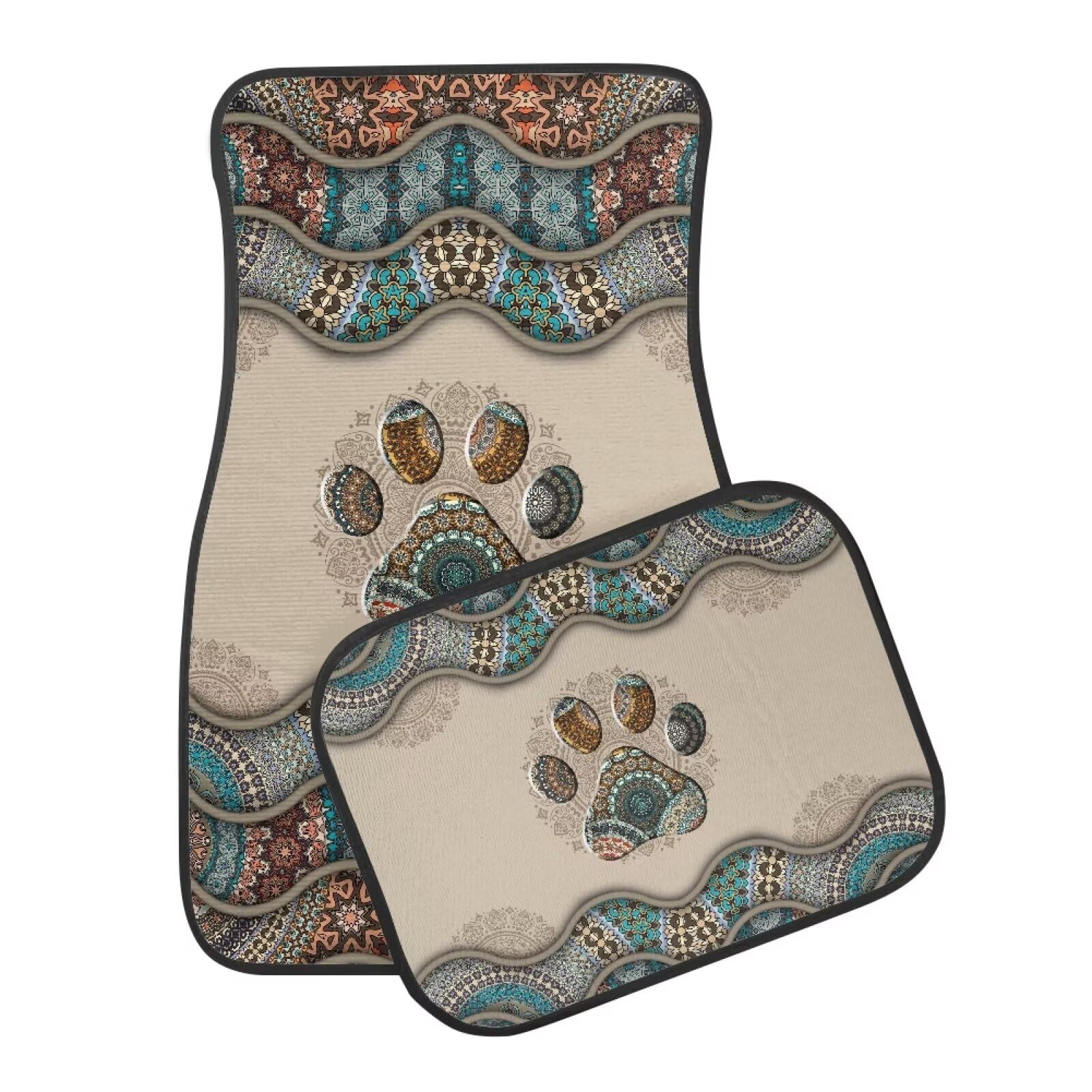 Boho Mandala pies łapa nadruk 4 sztuki dywaników podłogowych samochodowych, dywaniki chroniące podłogę pojazdu antypoślizgowe maty przednie i tylne dywany dywaniki samochodowe akcesoria