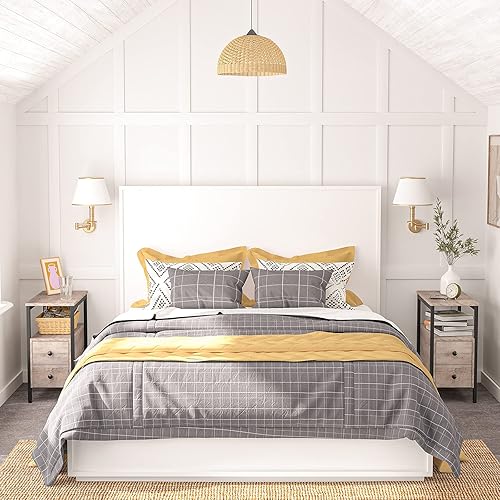 Miniatura 14 de HOOBRO Mesa auxiliar, mesa de silla estrecha con cajón y estante de almacenamiento abierto, mesita de noche para espacios pequeños, construcción