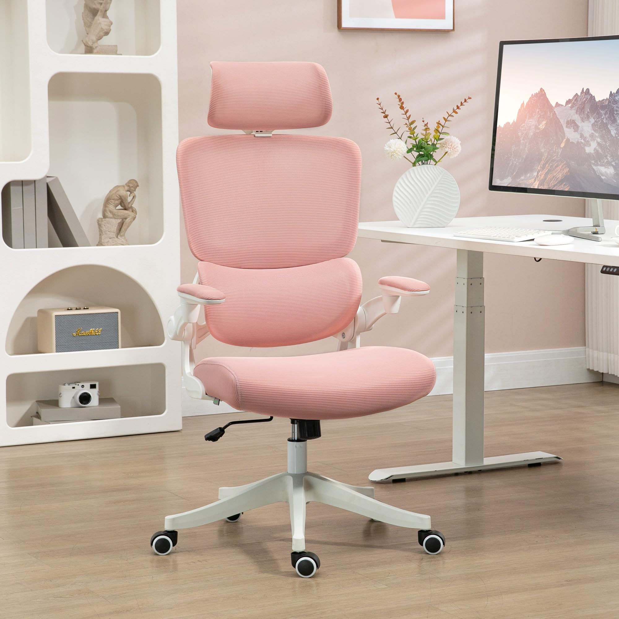 Vinsetto Silla de Oficina Basculante Reposacabezas 62x58x120-133 cm Rosa