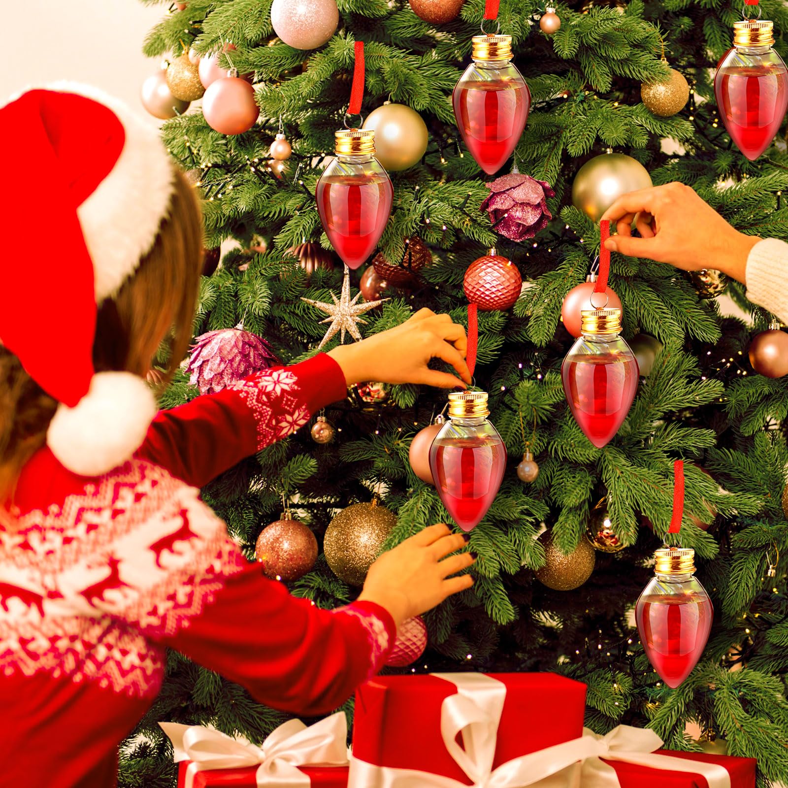 Patelai Lot de 48 boules de Noël en verre à liqueur en plastique à remplir pour sapin de Noël - Bouteilles d'eau transparentes pour décoration de fête d'intérieur et d'extérieur (goutte d'eau)