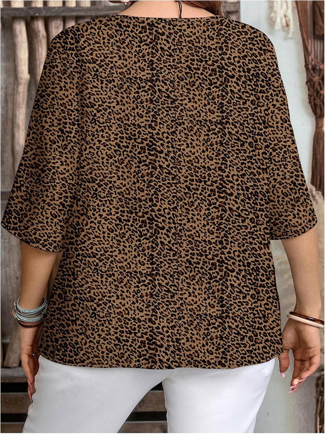 SHENHE Women's Plus Size Leopard Print 3/4 Sleeve Top V Neck Dressy Casual Going Out Blouse - Image 2