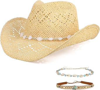 Cowboy Hat,Cowgirl Hat,Cowboy Hats for Women/Mens/3 Decorative Bands Straw Hat,Western Cowboy Hat for Women and Men