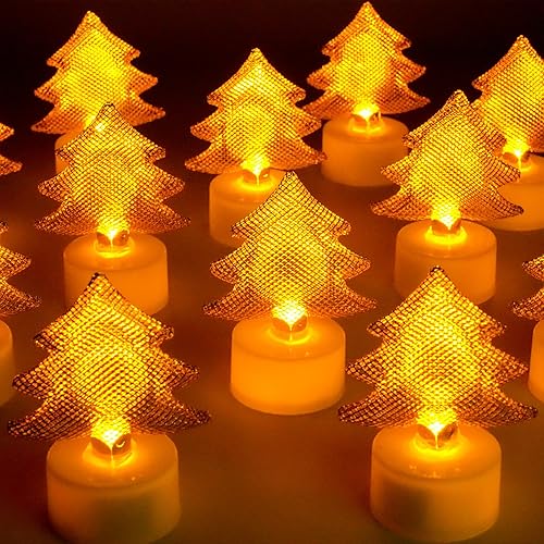Miniatura 11 de 6 velas de té LED con forma de estrella (hierro forjado), velas LED sin llama que funcionan con baterías para regalos navideños, velas votivas de té