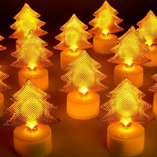 12PCS Christmas Tree Tea Lights Candles Battery Operated for Party Decor | LED Flameless Candles Battery Operated for Holiday Gifts, Electric Tealight Candles for Bedroom,Table, Birthday Decorations