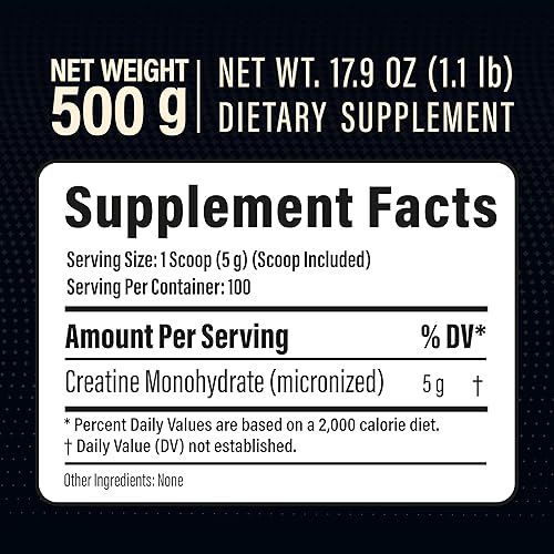 Miniatura 13 de Monohidrato de creatina en polvo 100% puro, fabricado en Canadá, 17.64 oz (100 porciones) de polvo micronizado, crecimiento muscular, sin sabor,