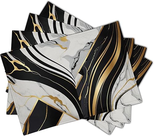 Miniatura 2 de Juego de 4 manteles individuales en blanco y negro con diseño de mármol y piedra, resistentes al calor, lavables, para fiestas, comedores,