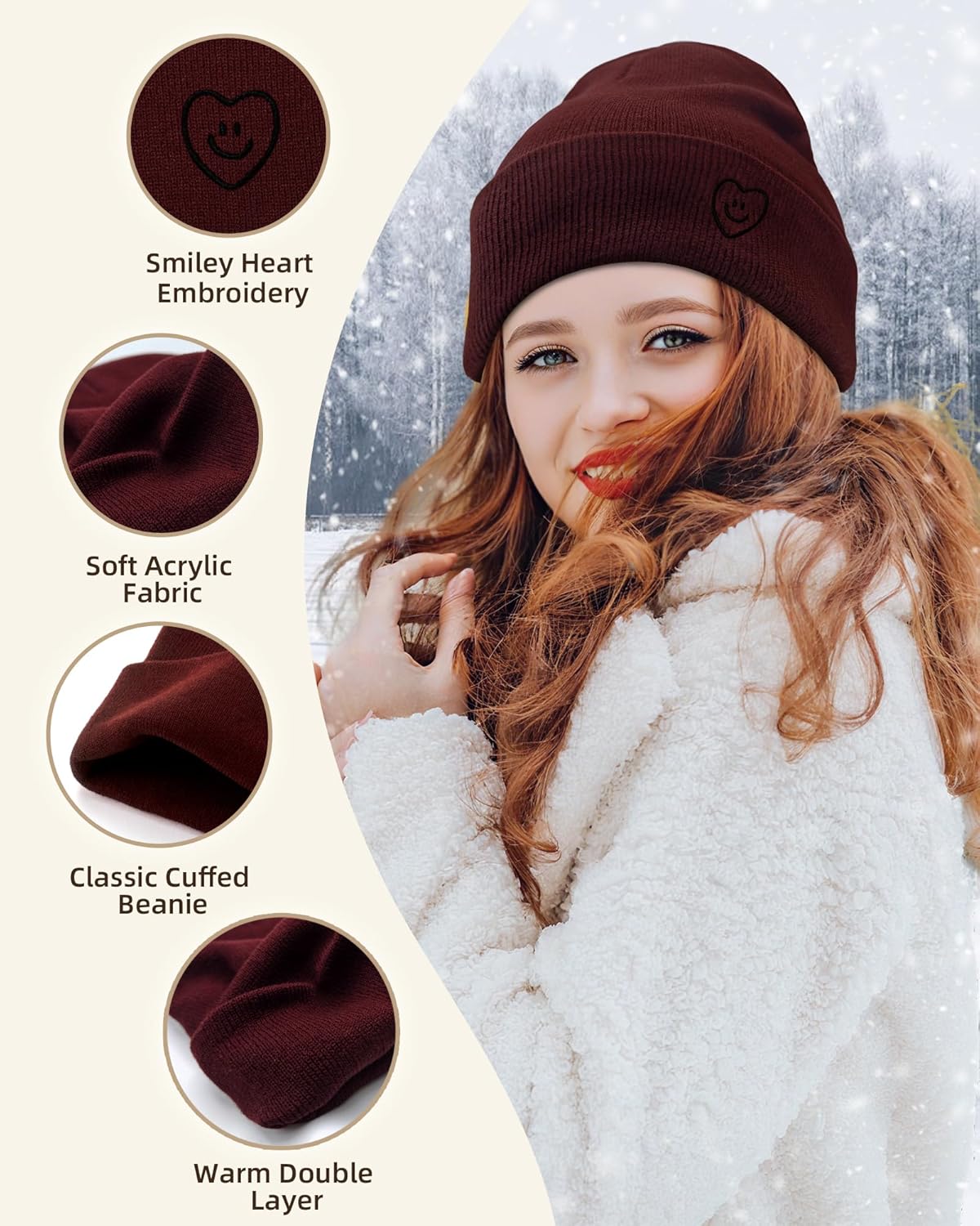 Beanie for Women Men Winter Knit Hats Soft Warm Cuffed Beanie with Smile Face - Image 4