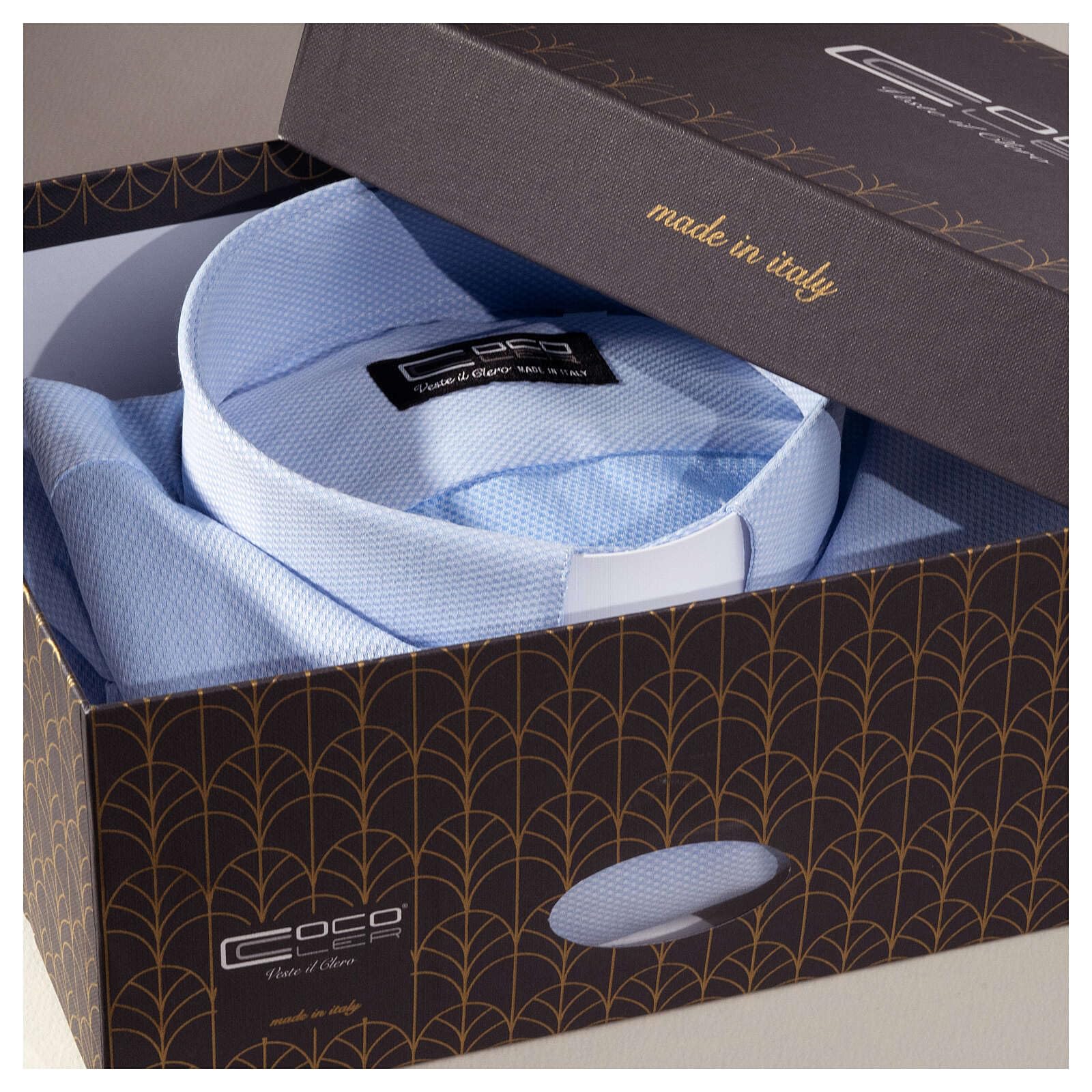 Holyart Camicie Clergyman: Camicia clergyman seta celeste nido d'ape M. Lunga Cococler