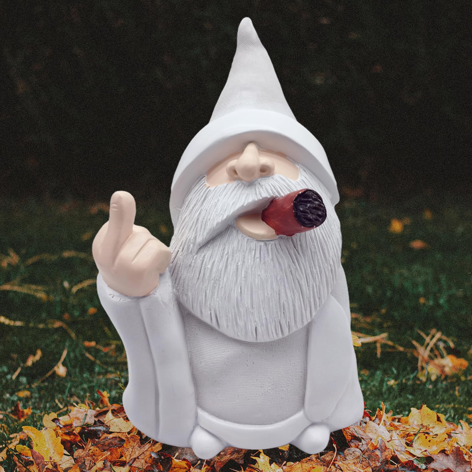 MINICAR 8'' H Funny Middle Finger Gnomes Statues Outdoor Decor, Naughty Smoking Wizard Sculptures Garden Yard Lawn Decorations, Unique Paintable Gifts