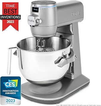 GE Profile Smart Stand Mixer w/Built-In Smart Scale & Auto Sense Technology, 7qt Stainless Steel Bowl, 11 Speed l Dough Hook, Beater, 11-wire whip l works w/Amazon Alexa & Google Home l Mineral Silver