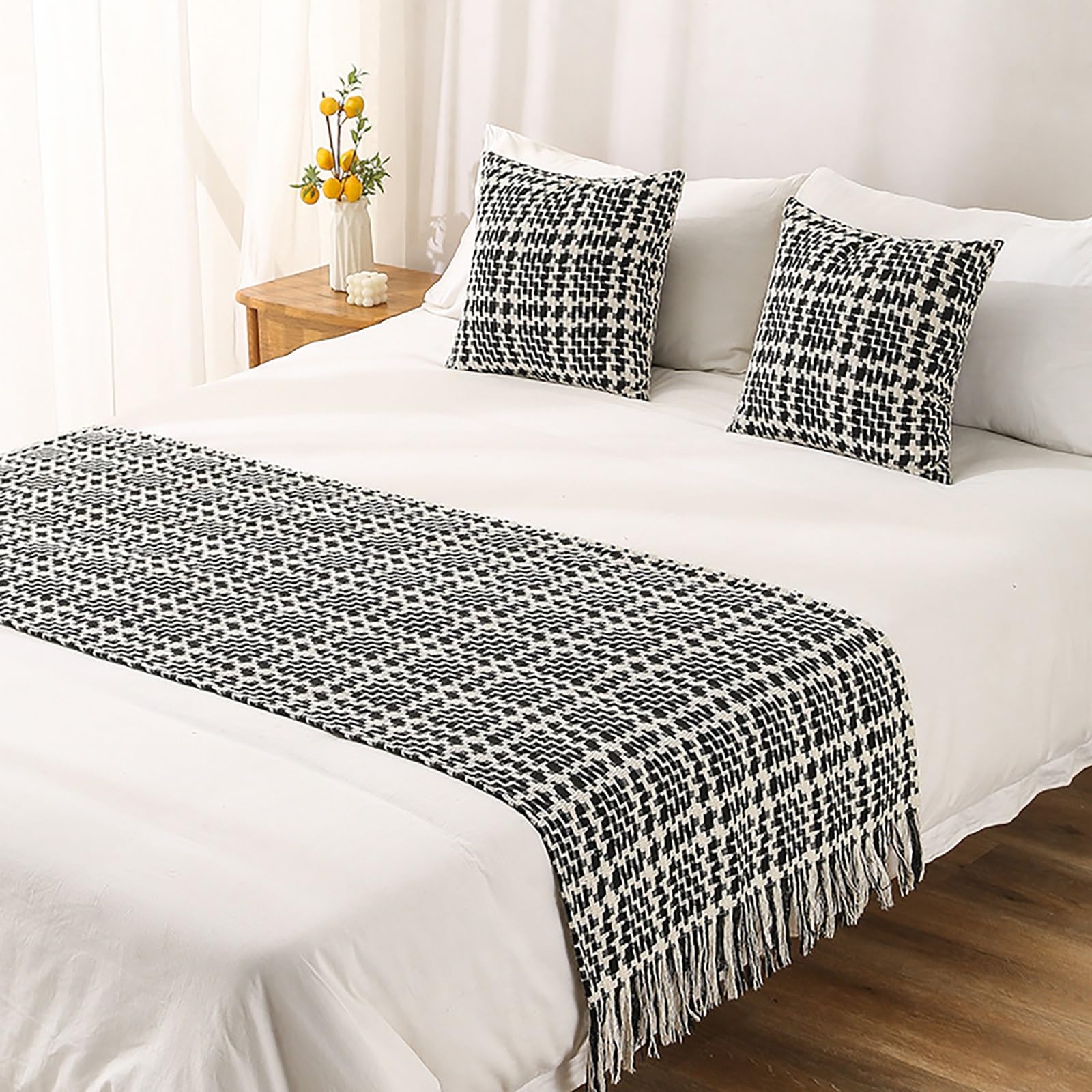 Cubrecama decorativo de punto premium en color sólido negro elegante