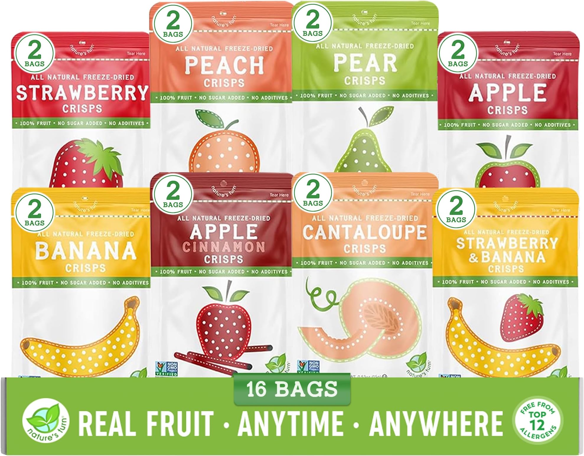 Nature's Turn Freeze-Dried Fruit Snacks, Mega Variety Pack of 16 (0.53 oz Each)