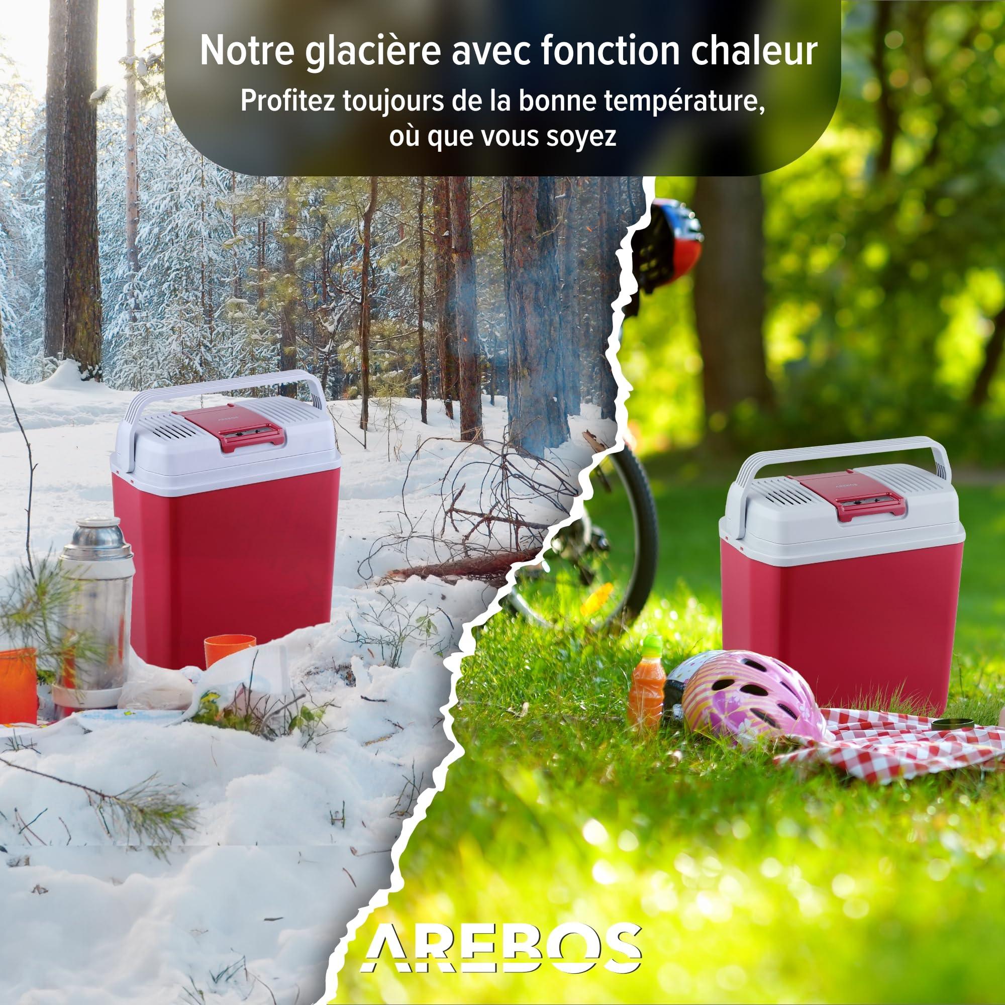 Arebos 20 L Boîte réfrigérante | Boîte chauffante thermoélectrique | Glaciere Allume Cigare | Glaciere électrique | sur Secteur | Mode éco | 12/230 V pour Voiture et Prise de Courant
