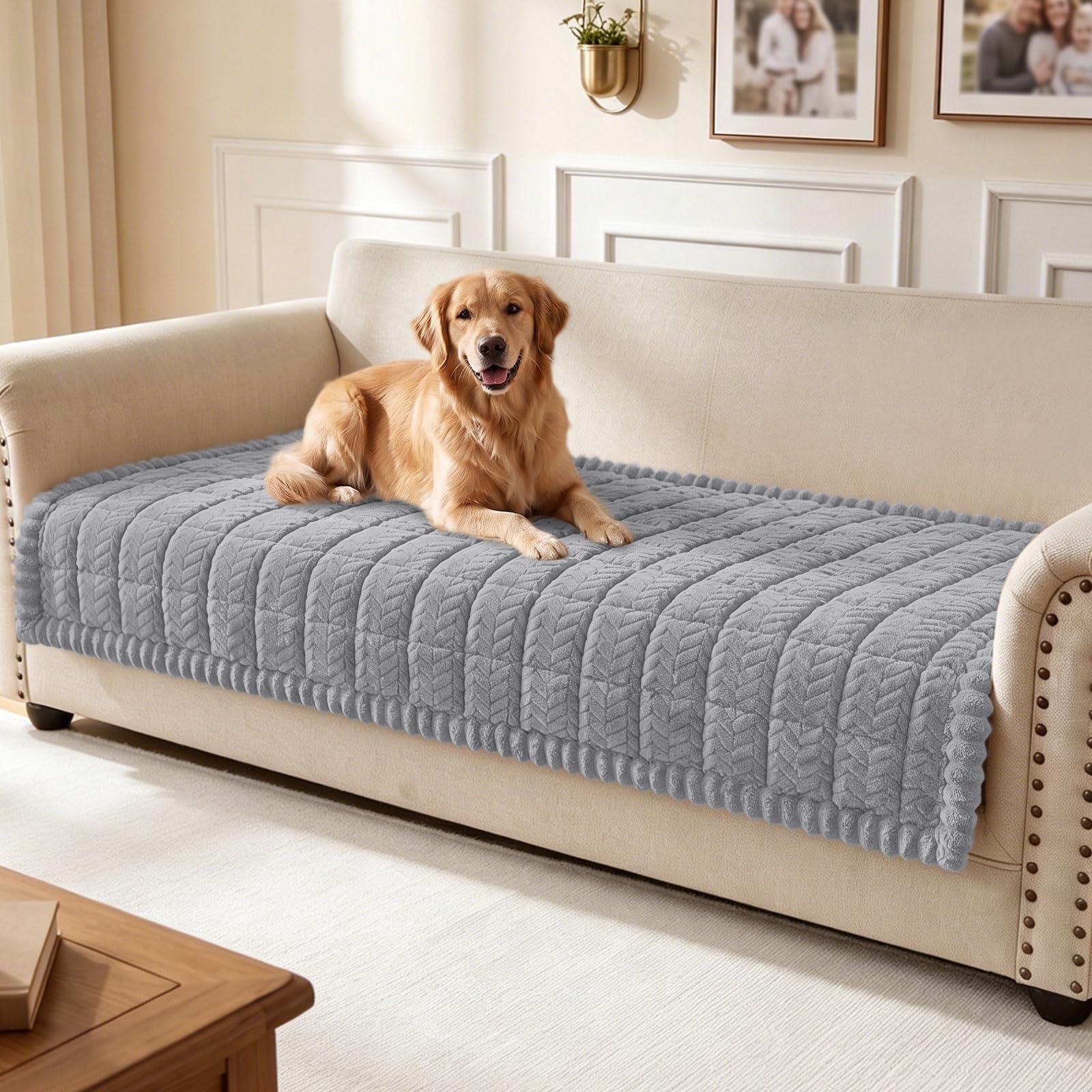 smiry Housse de canapé épaisse en flanelle, gris, 90 x 210 cm