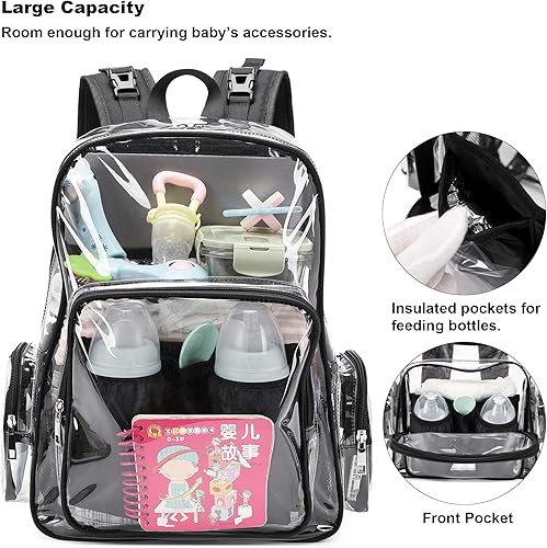 Miniatura 2 de Mochila transparente para pañales para bebés, niñas y niños, bolsas de pañales para mamá para mujeres, claro negro, Classic