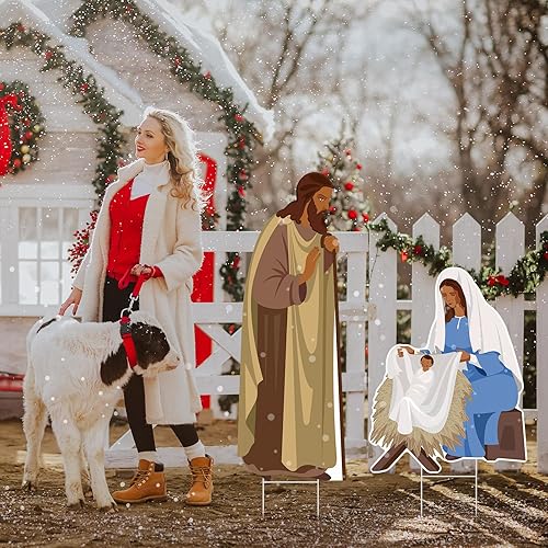 Miniatura 6 de Juego de 2 carteles religiosos de Navidad para exteriores, decoración de Navidad para exteriores, decoración de jardín de césped y jardín, 31