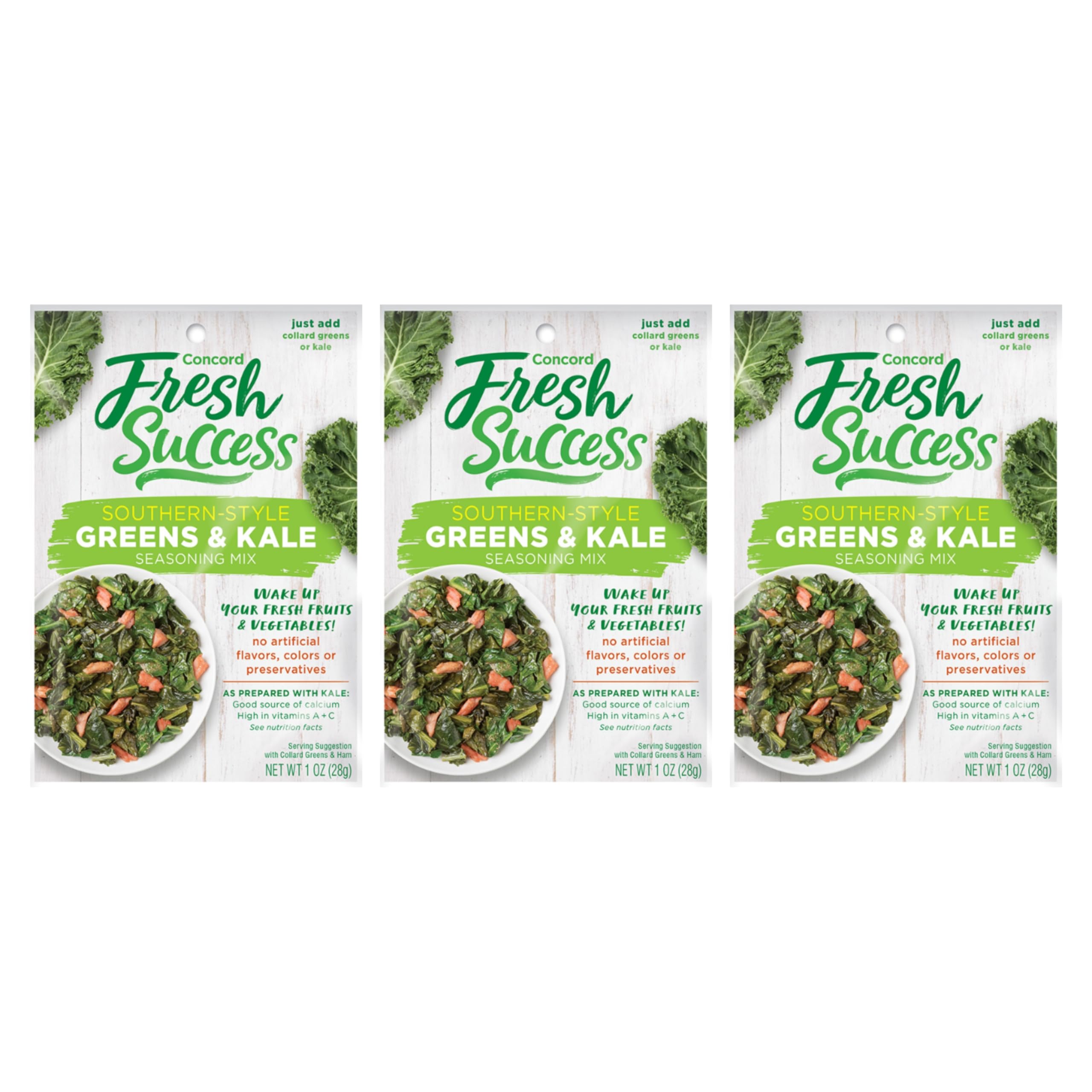 Concord Foods Southern-Style Greens and Kale Seasoning Mix Authentic Southern Flavors for Delicious, Smoky Kale and Collard Greens 1 oz (Pack of 3)