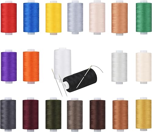 Simthread Hilo multiusos de poliéster, 20 colores, 400 yardas cada uno con 16 agujas para coser a mano e hilo para acolchar máquinas de coser