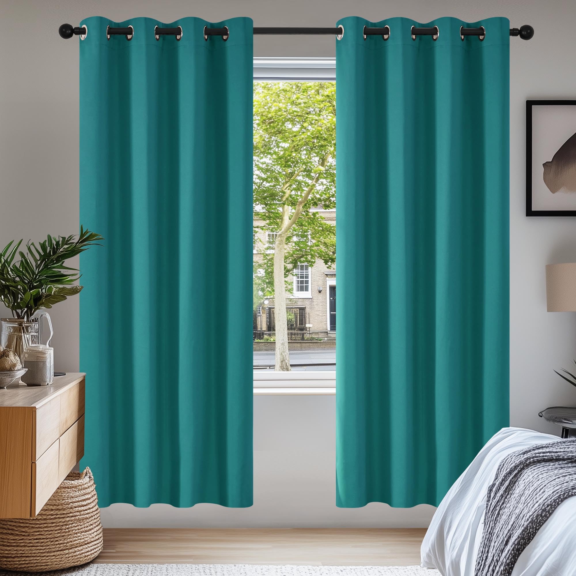Deconovo Tende Oscuranti per Interni 2 Pezzi 175 CM Altezza, Termiche Isolanti, Anti-Rumore, con Anelli, Ideali per Camera da Letto e Soggiorno, 140x175 CM, Turchese