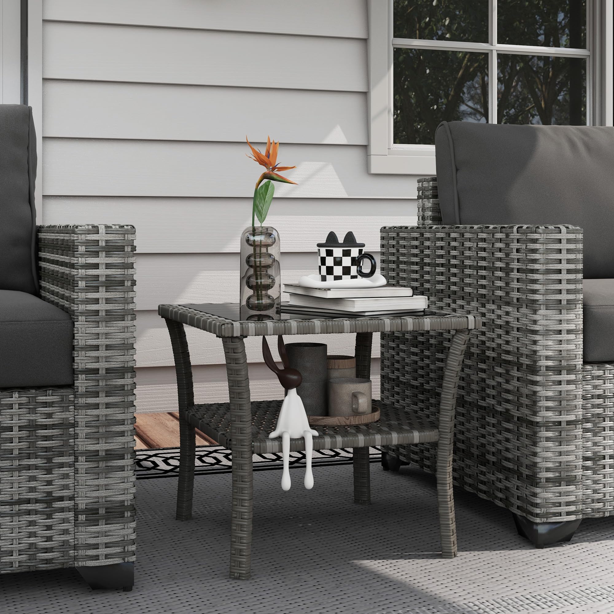 Amazon.com: Outsunny Rattan Side Table, Outdoor End Table with