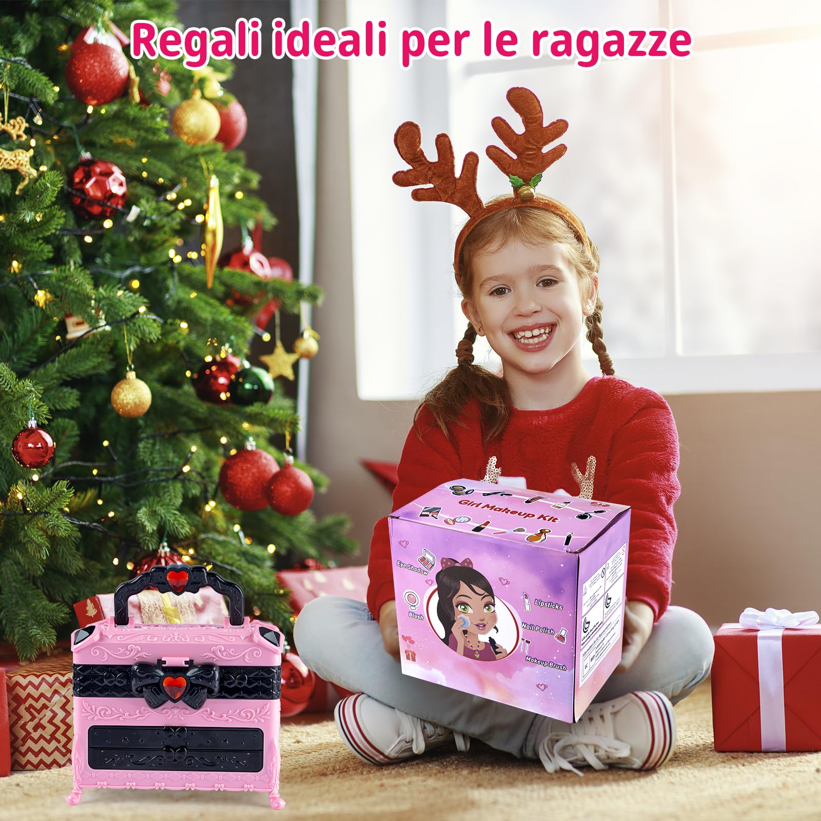 Kinderschminke Set Mädchen, Schminkkoffer Mädchen - Waschbar Schminke Kinder Mädchen Spielzeug, Halloween Weihnachts Geburtstags Geschenke für Mädchen 4-12 Jahre (Pink)