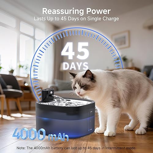 Miniatura 4 de Fuente de agua inalámbrica para gatos de 4000 mAh, 45 días de uso, fuente automática de gran capacidad para mascotas de 3.5 litros con modos de