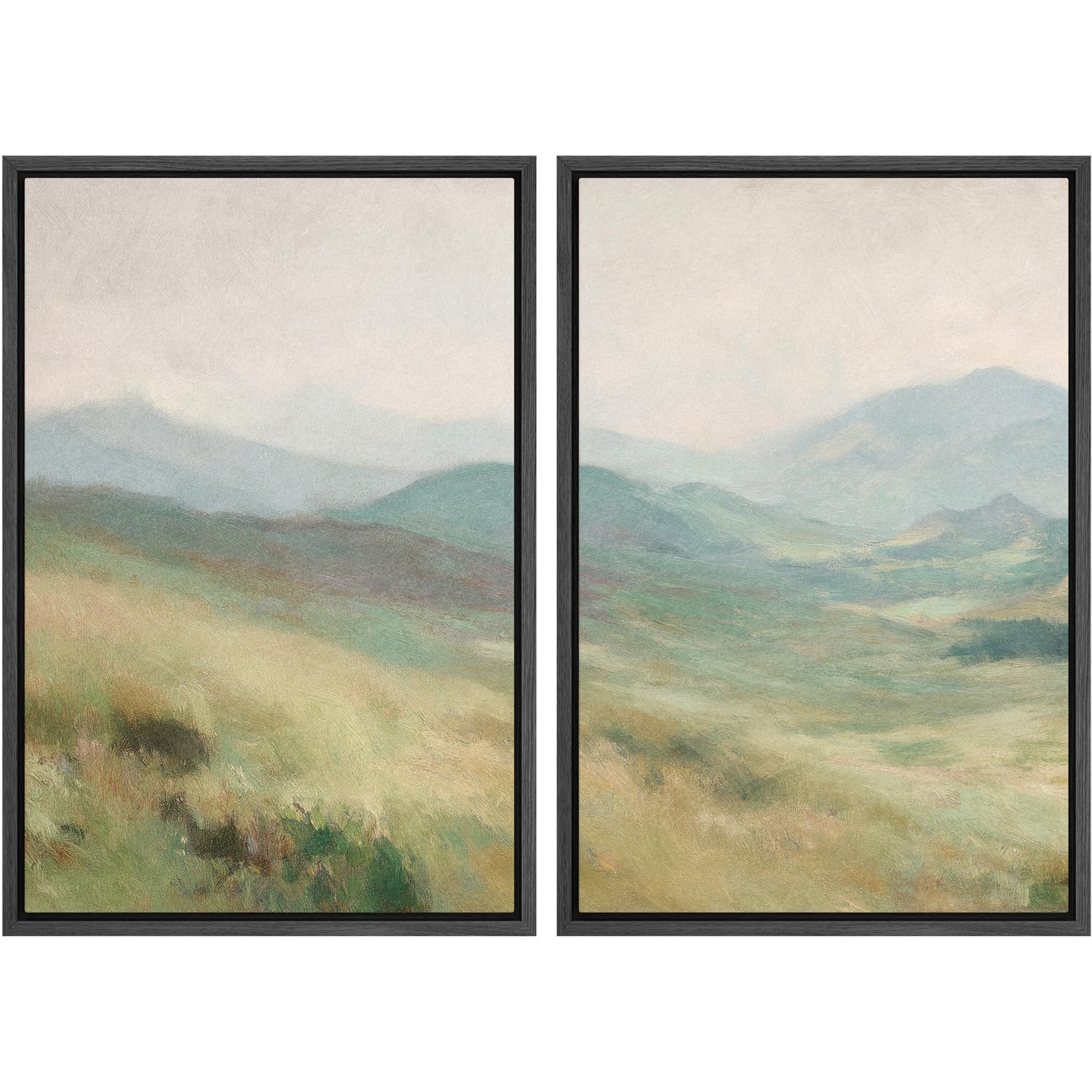 SIGNFORD Framed Canvas Print Wall Art Set Soft Hydrangea Pair Light Blue Florals with Green Leaves Illustration Modern Art Decorative Nordic Nature for Living Room, Bedroom, Office - 24"x36"x2 White — view 132