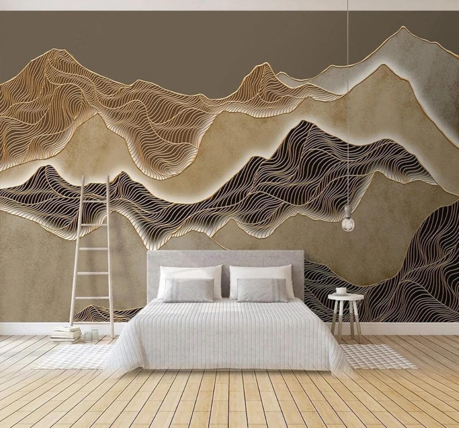 Xlming 250Cm×170Cm(B×H) Retro Abstract Gold Lines Mountain Peaks Landscape 3D Wallpaper Luxury Home Dining Decor Paste Sofa Living Room The Wall For Bedroom Mural-250Cm×170Cm