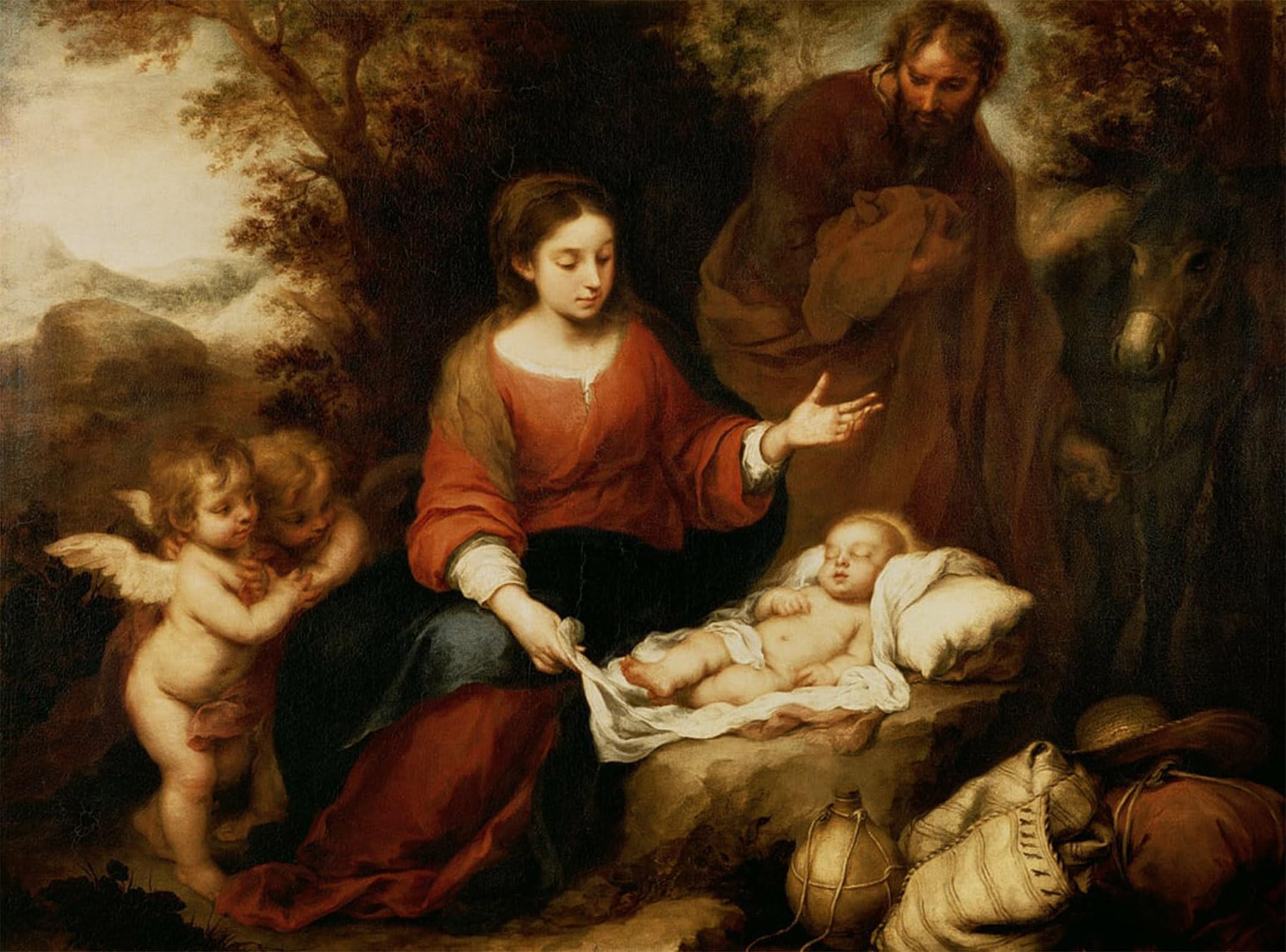 SERENDIPITP Vintage Picture Print on Canvas Wall Art Poster the Rest on the Flight Into Egypt by Bartolomé Esteban Murillo Artwork Print Poster for Wall Decor 60x90cm