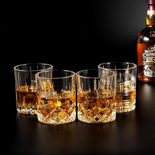 Miniatura 2 de KANARS Vasos de whisky Old Fashioned  Varios diseños de vidrio de bourbon de 10 onzas con caja de lujo  Ultra Clear Crystal Rocks Barware para