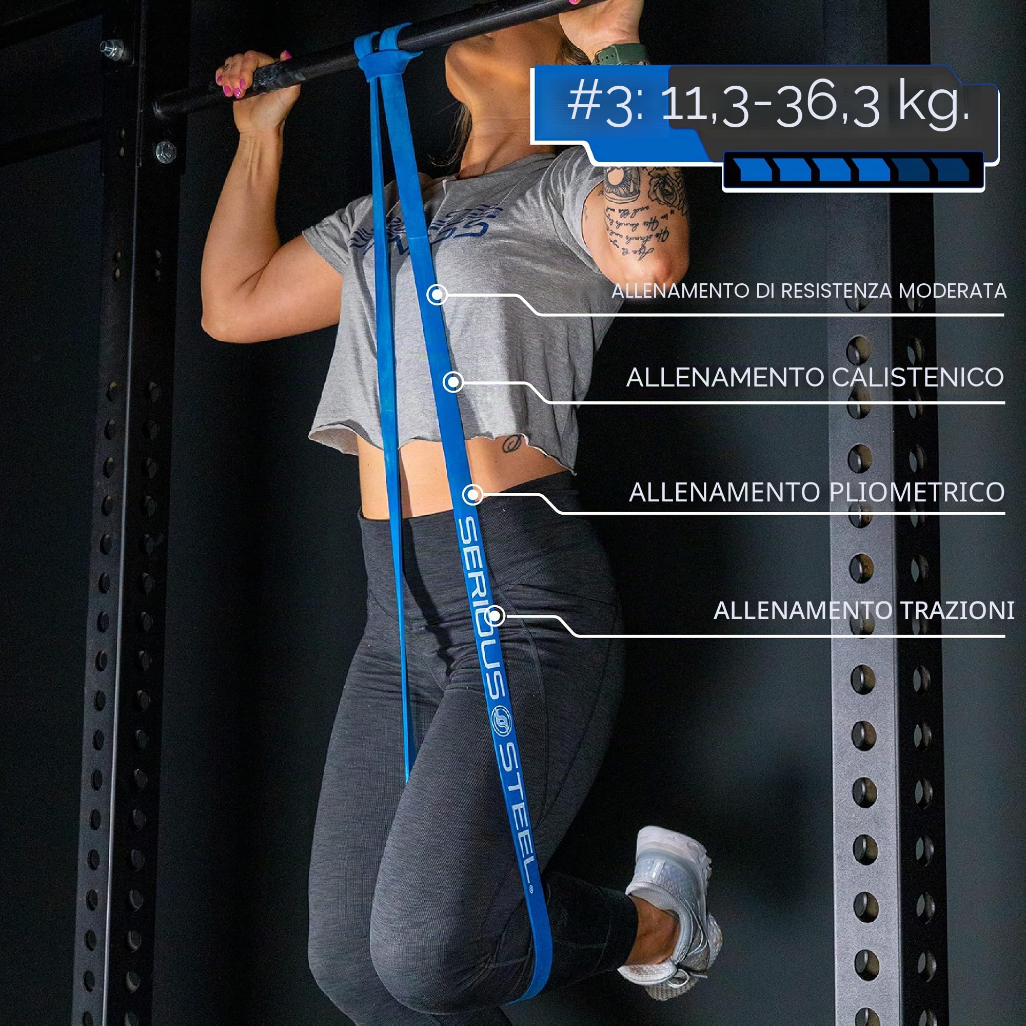 Serious Steel - Fascia per trazioni assistite, 104 cm, resistente, per stretching, powerlifting, allenamento di resistenza e assistenza per trazioni