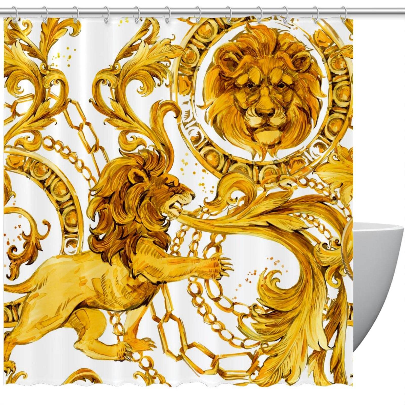 Rideau de douche lion imprimé doré pour sublimer votre espace intime