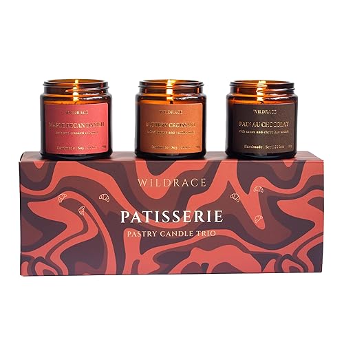 WILDRACE Patisserie Bakery Croissant Candle Gift Set | Buttery Croissant, Pain au Chocolat and Danish Scented Candles | Handmade in UK with 100% Vegan and Soy Wax - Patisserie Croissant Set