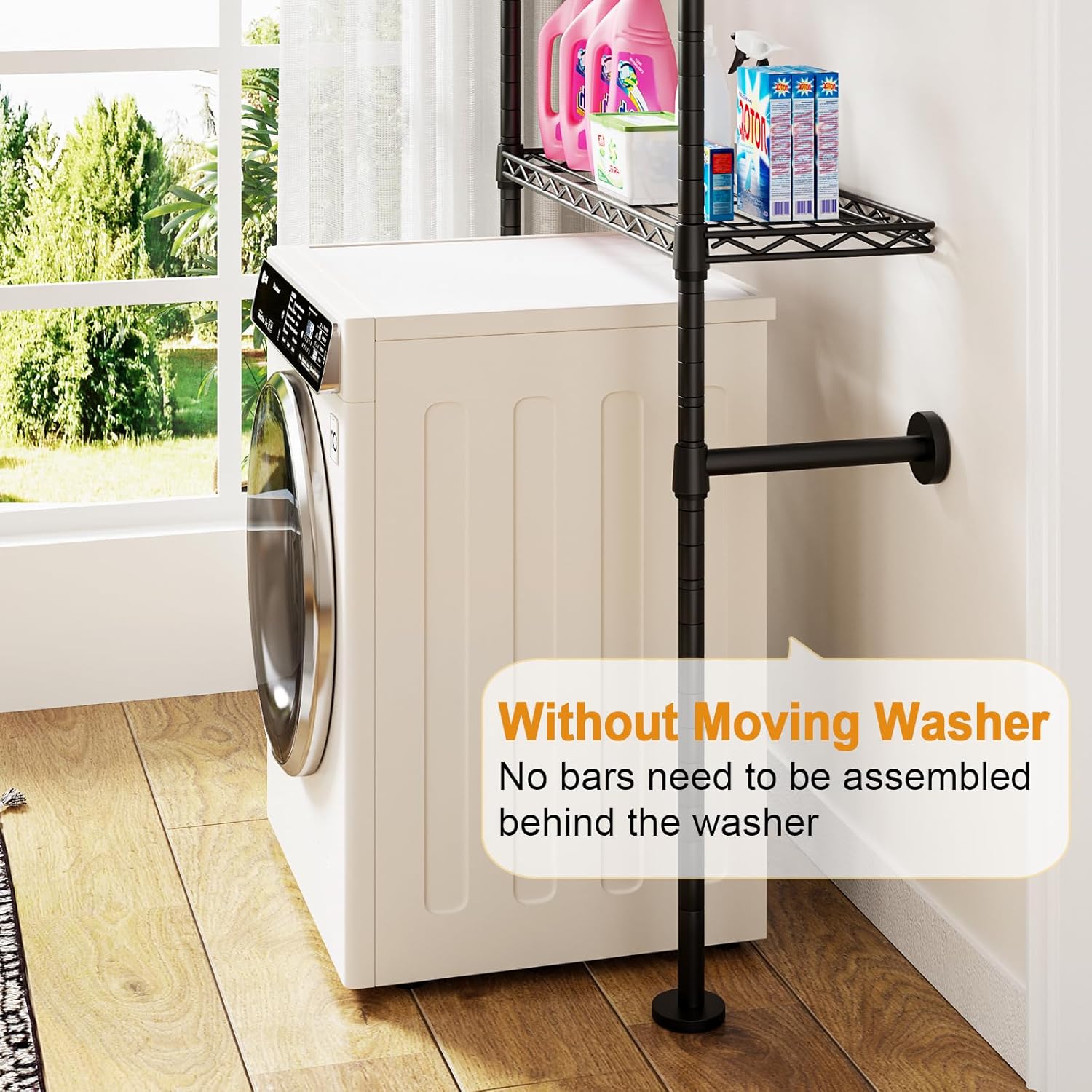 U17 Wall Mounted Clothes Drying Rack, Over The Washer and Dryer Storage Shelves, Heavy Duty Laundry Room Organization with Adjustable Shelves, 35" W x 22" D x 86.2" H, Holds 352 lbs, Black