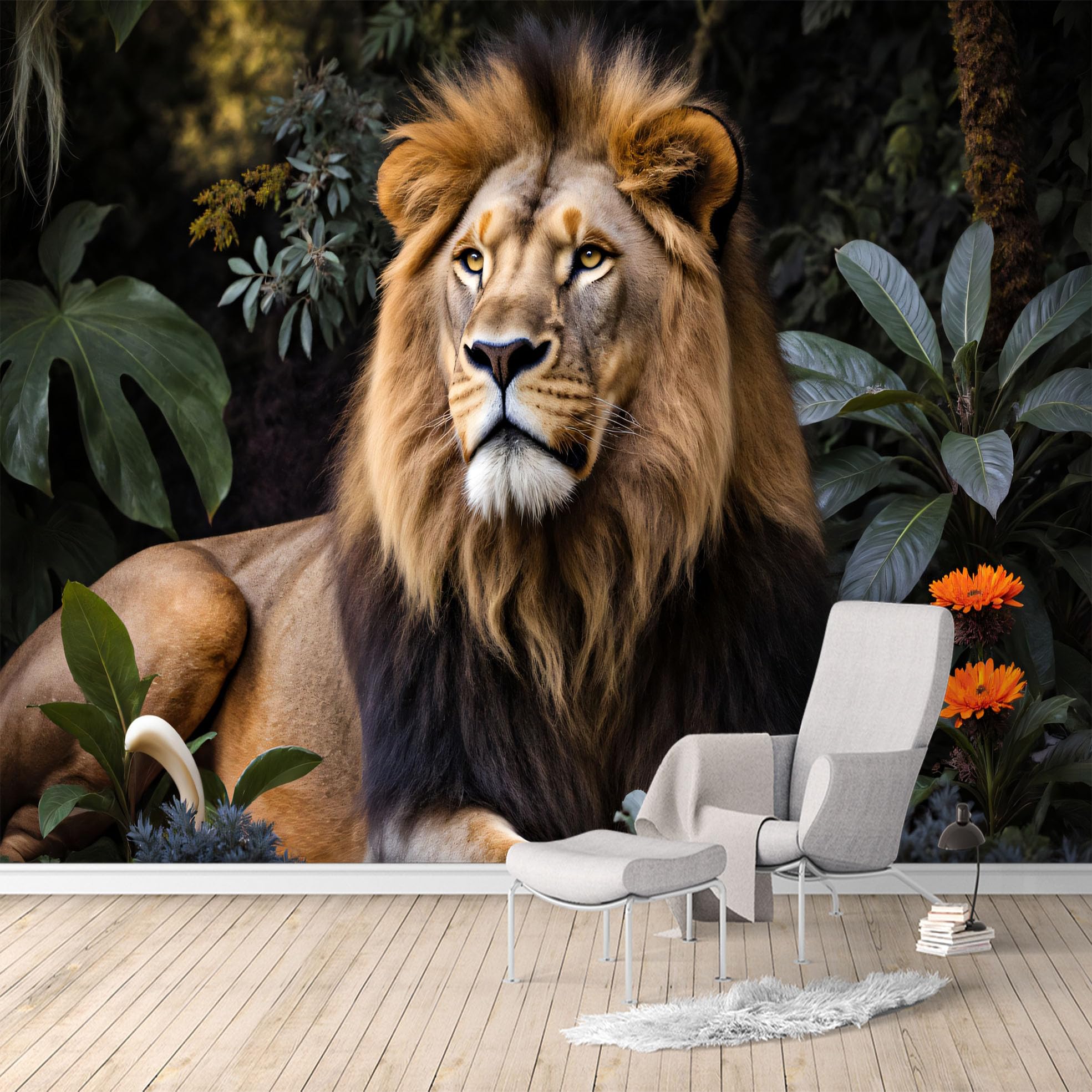 Custom Size Wall Murals,Majestic Lion Jungle Wildlife Nature Art,SelfAdhesive Water Activated Removable Wall Covering,Large Photo Wallpaper for Living Room Bedroom Office