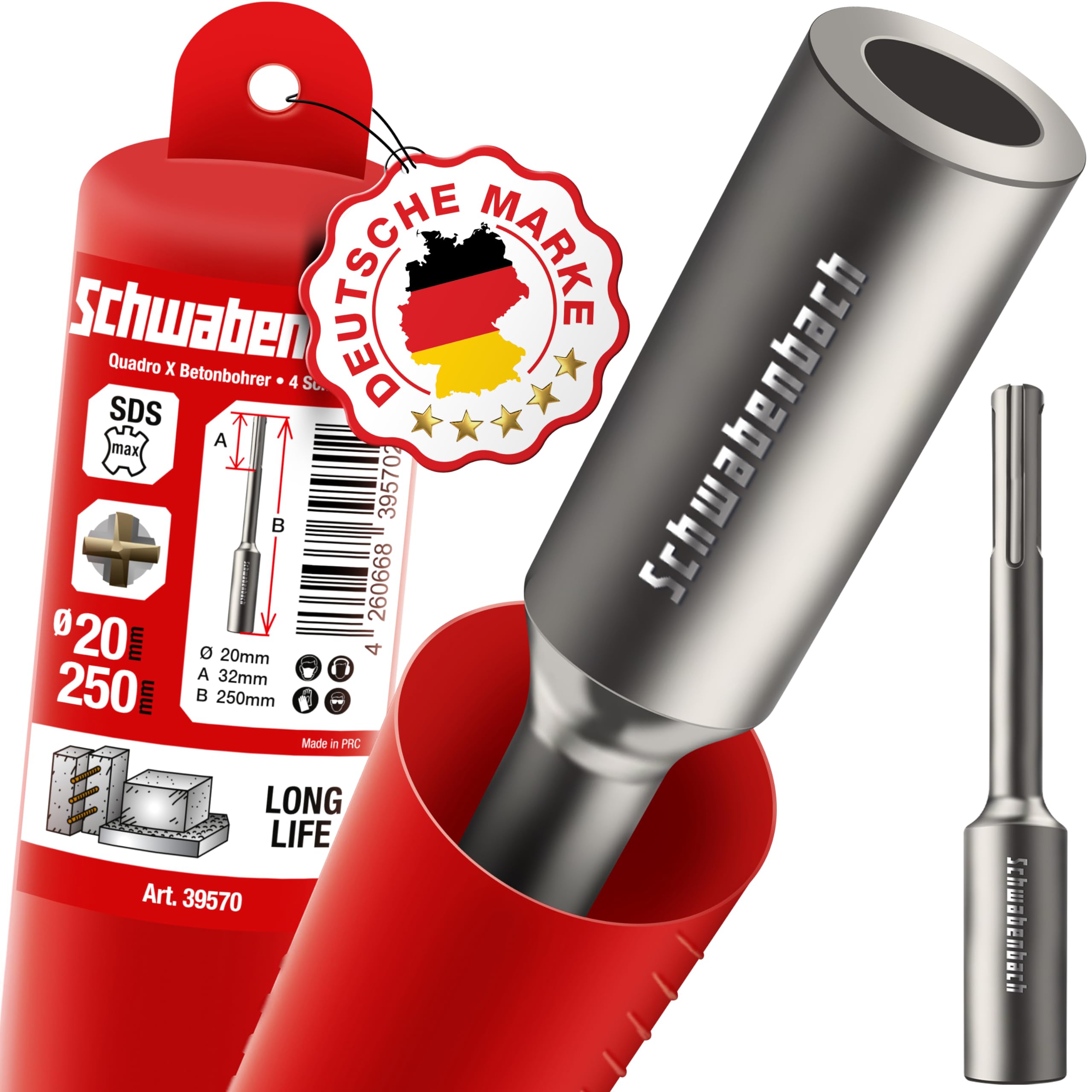 SCHWABENBACH® Insertador SDS Max para Picas de Tierra 250 x Ø32 mm – Herramienta para Clavar Varillas de Puesta a Tierra, Piquetas y Anclajes – Interior Ø20,5 mm, Acero Robusto para Martillo Demoledor