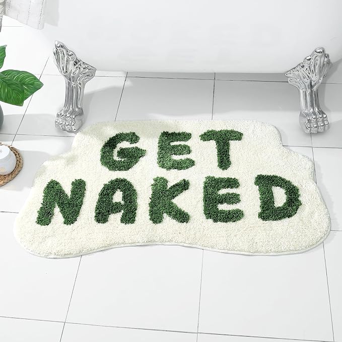 Get Naked Bath Mat, Cute Get Naked Bathroom Rugs, Funny Shower Mat Trendy，Shower Mat Bathroom Decor Bath Rugs for Women Non-Slip (Green, 33.5×20)