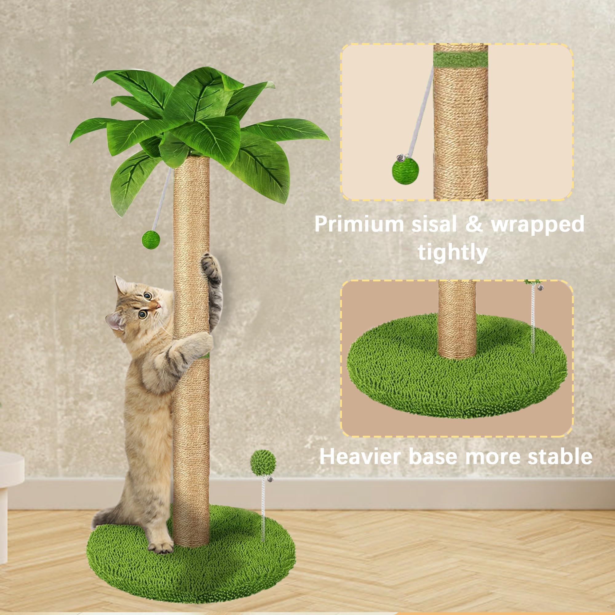 Poste rascador para gatos, 82 cm de alto con cuerda de sisal premium, dos bolas colgantes interactivas y juguetes de bola de resorte para gatitos y gatos de interior