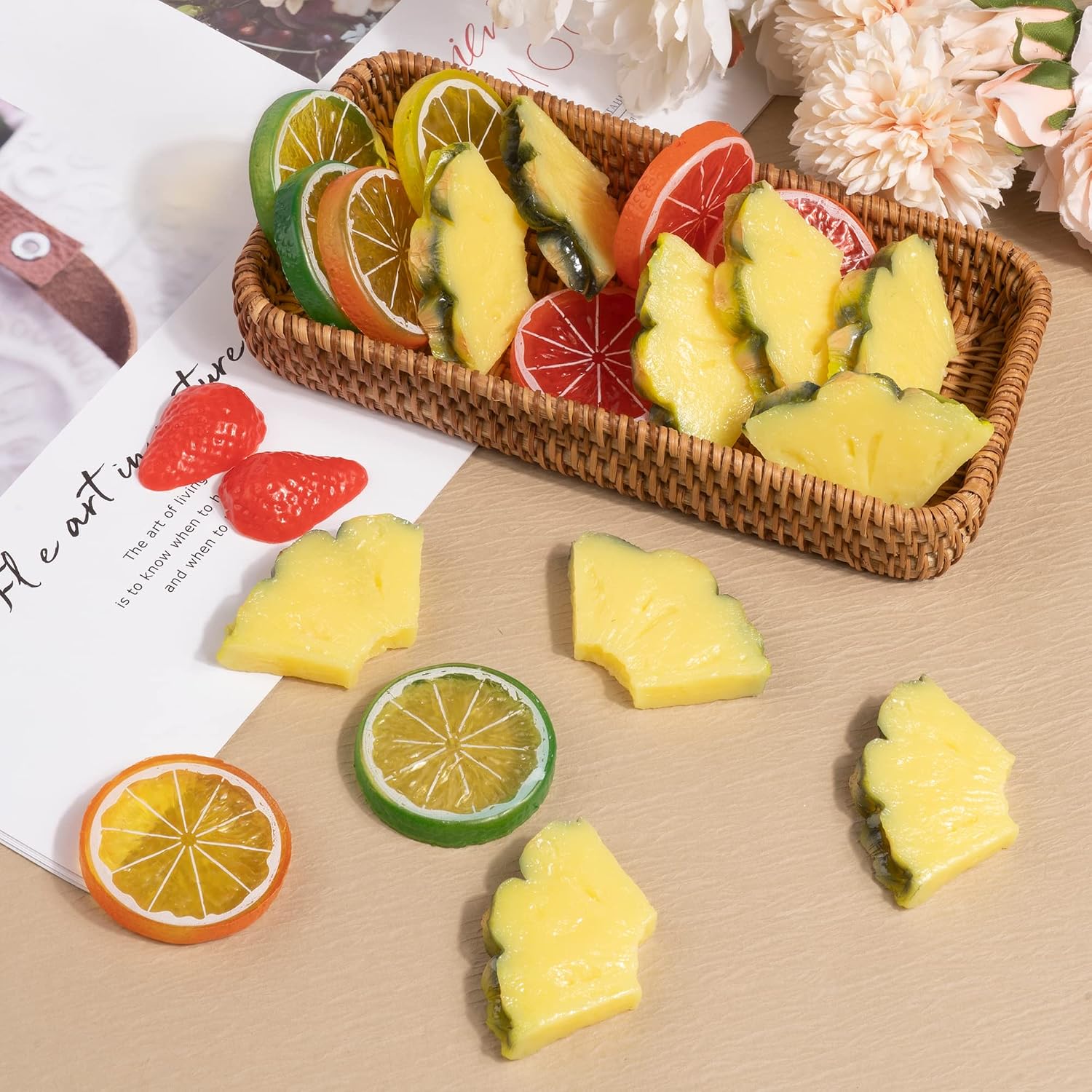 IETONE 10 Pcs Realistic Artificial Fruit, Lifelike Plastic Pineapple Fruit Slices, Simulation Fake Pineapple Slices Ornament, Wedding Party Festival Decoration Photography Props Basket Display Decor