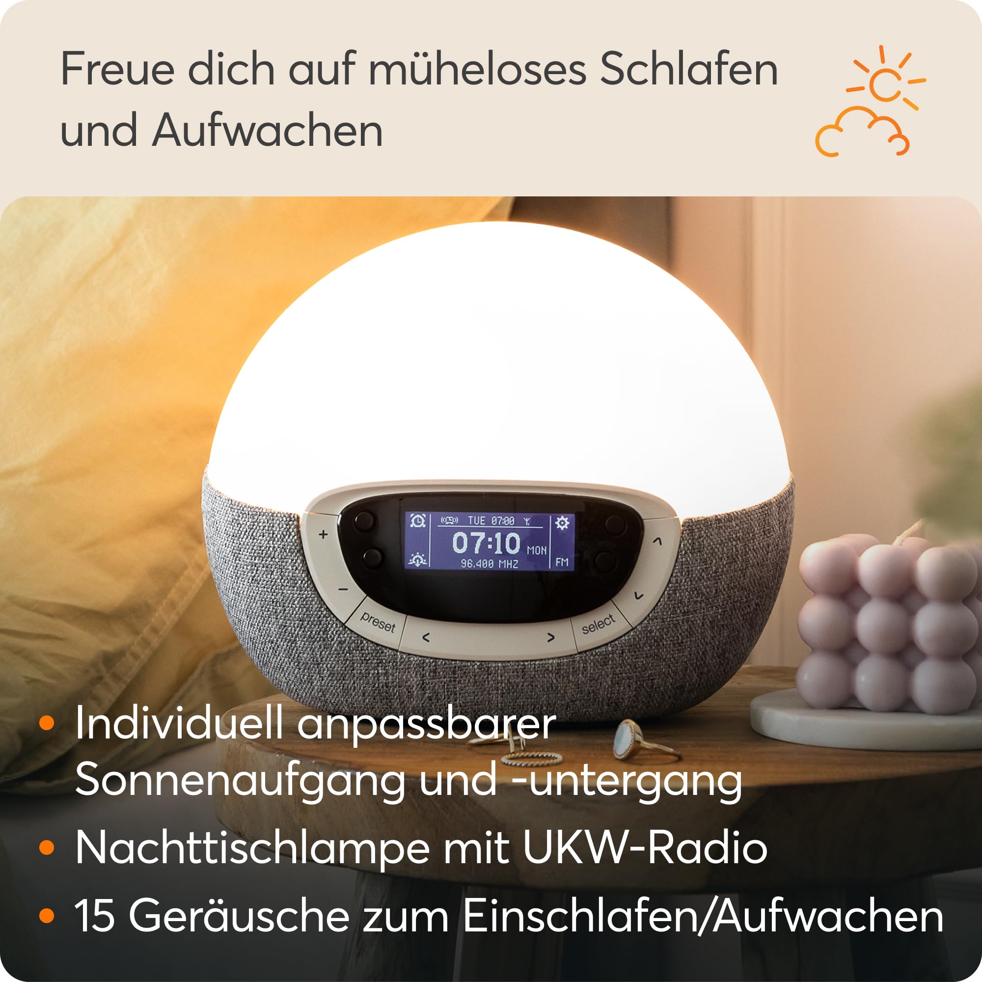 Lumie Bodyclock Shine 300 Lichtwecker mit Radio 15 Klängen Einschlafsonnenuntergang