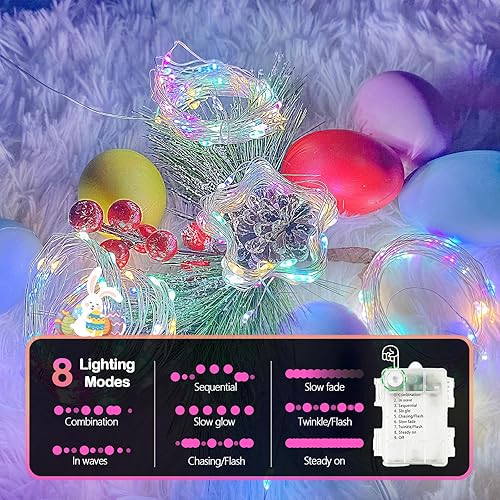 Vista 42 de Paquete de 4 100 luces LED que funcionan con pilas, con control remoto, luces parpadeantes impermeables de 33 pies con temporizador y 8 modos