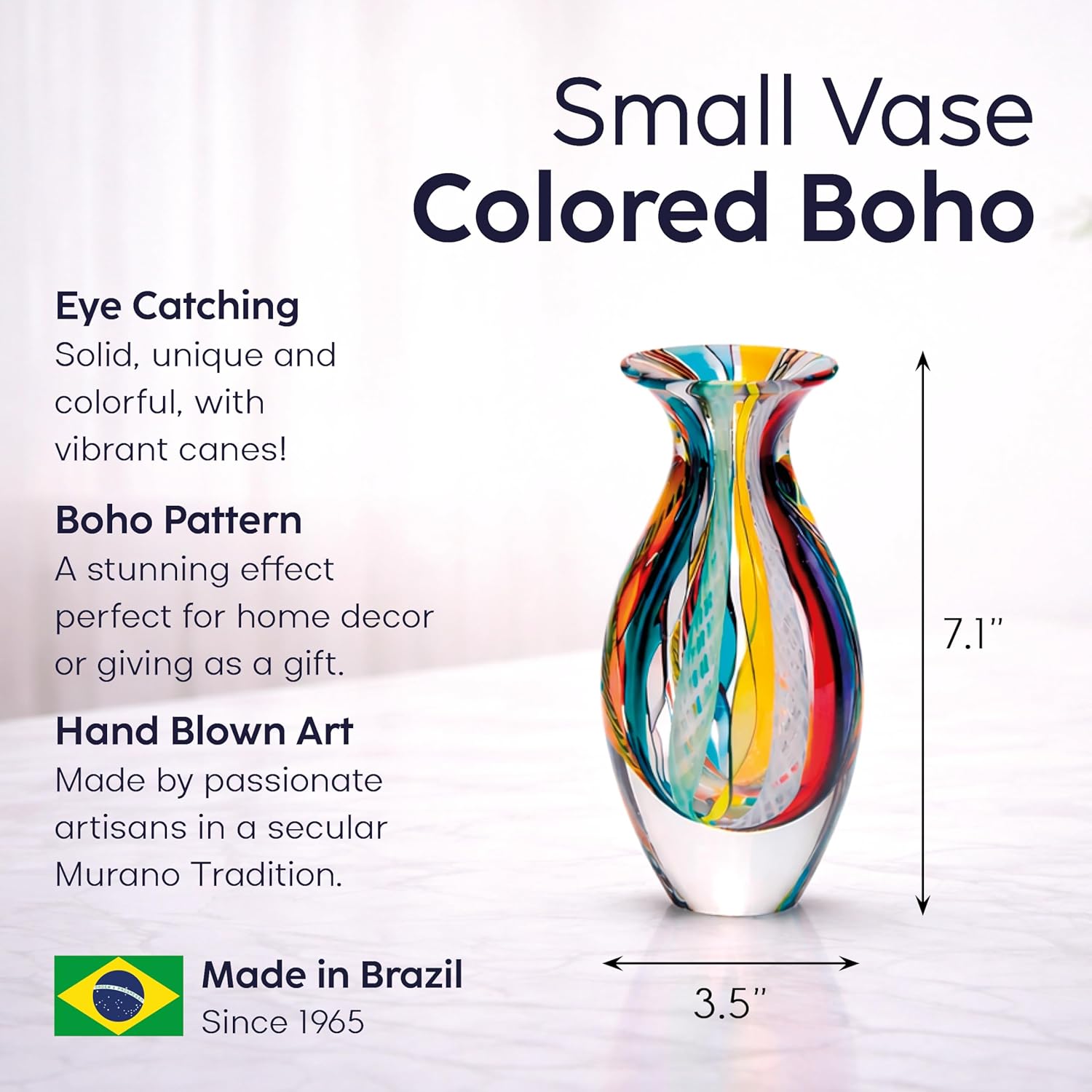 Ca D Oro Small Glass Vase Boho with Colored Canes Hand Blown Murano-Style Art Glass - Model Nº 2 - Image 2