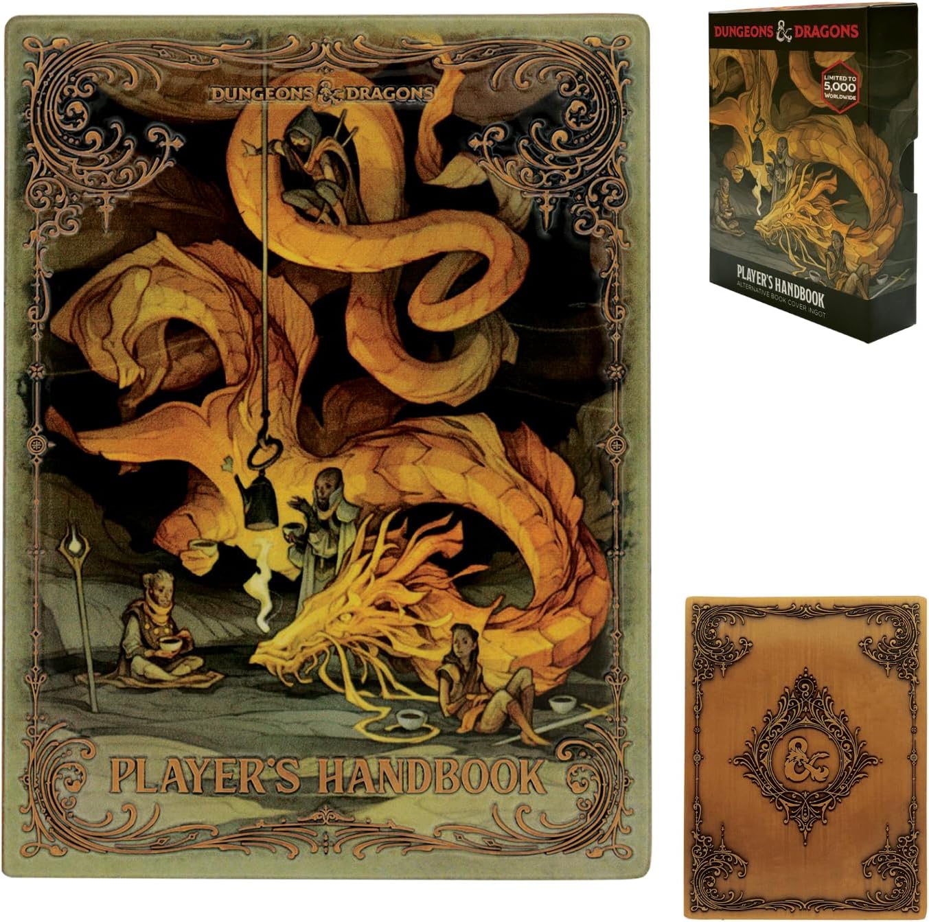 FaNaTtik Dungeons & Dragons Player’s Handbook Alternate Cover Metal Ingot – Limited Edition (5,000), Official D&D Collectible, Antique Gold Coloured Finish, Numbered