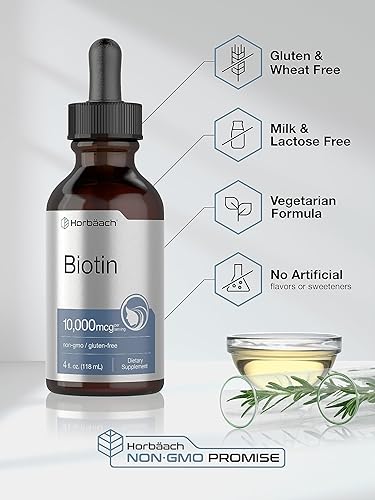 Miniatura 5 de Horbaach Biotin Liquid Drops 10000mcg  4 onzas líquidas  Suplemento vegetariano, sin OMG y sin gluten