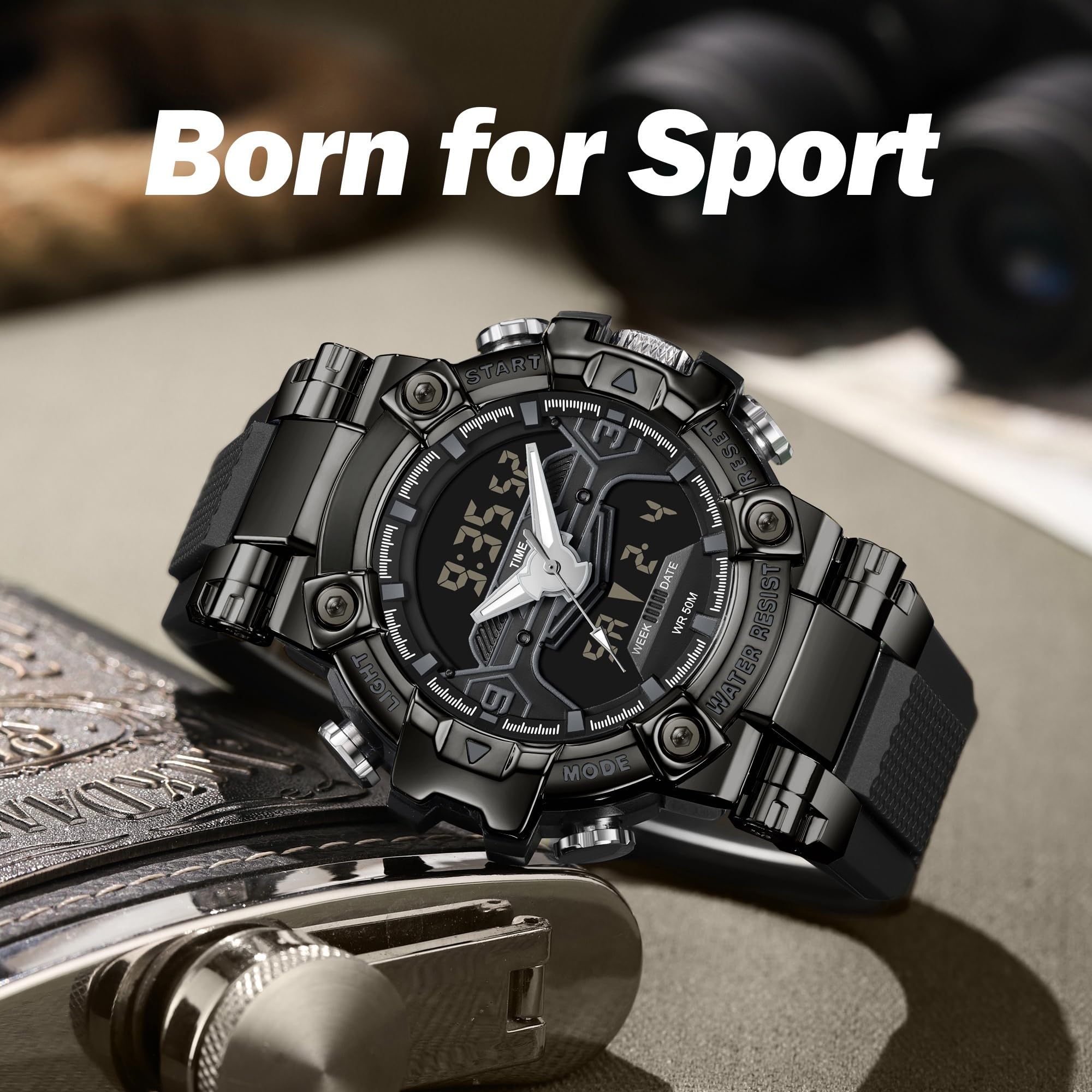 findtime Relojes digitales militares para hombre, reloj deportivo resistente al agua, esfera grande, retroiluminación LED, reloj de pulsera de 8 colores, cronómetro, alarma, reloj electrónico táctico