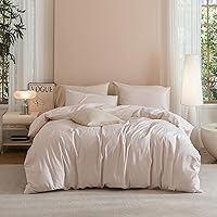 Vista 39 de Jiyuan Juego de funda de edredón 100% algodón lavado, cómodo, estilo simple, suave, transpirable, texturizado, duradero, sensación de lino, todas