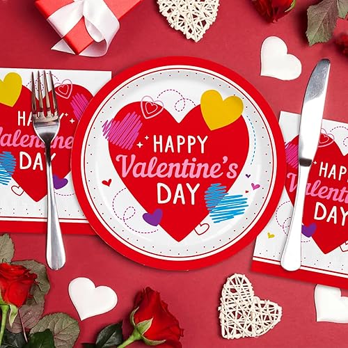 Miniatura 5 de Juego de 50 suministros para fiesta del día de San Valentín, elegantes platos de papel desechables y servilletas, decoraciones perfectas para