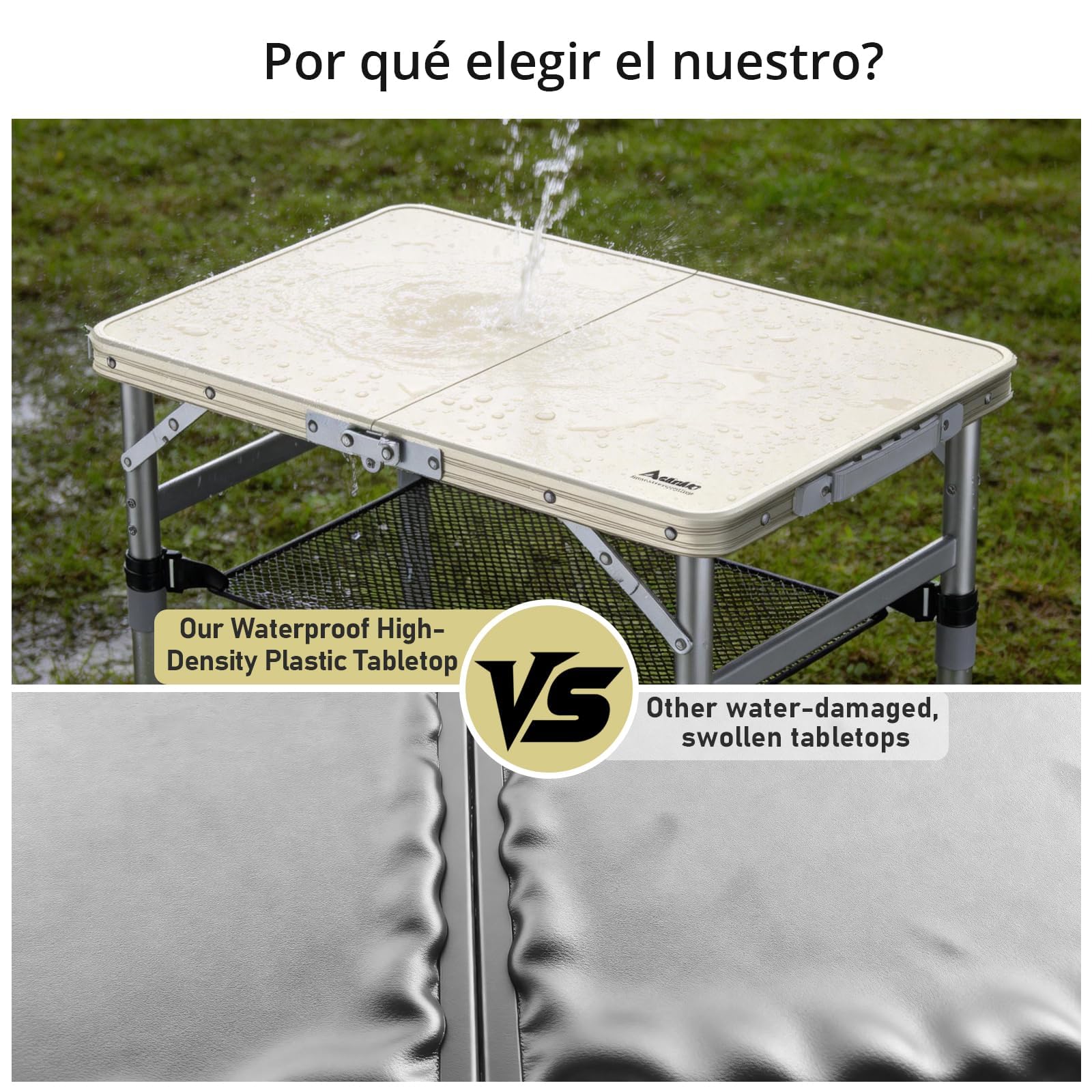 Anbte Table Pliante 58x40x26/48/70cm, 3 Hauteurs Réglables, Argent et Beige | Plateau en Plastique Étanche, Cadre en Aluminium, Facile à Nettoyer, Table légère pour Camping, Jardin, Terrasse, Intérieur